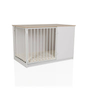 Niche pour chien PAWHOME XL en blanc et chêne avec porte à grille et surface de couchage claire de hjh LIVING