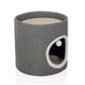 Grotte pour chat PAWY R grise avec un bord blanc doux à l'entrée et une petite balle de jeu de hjh LIVING