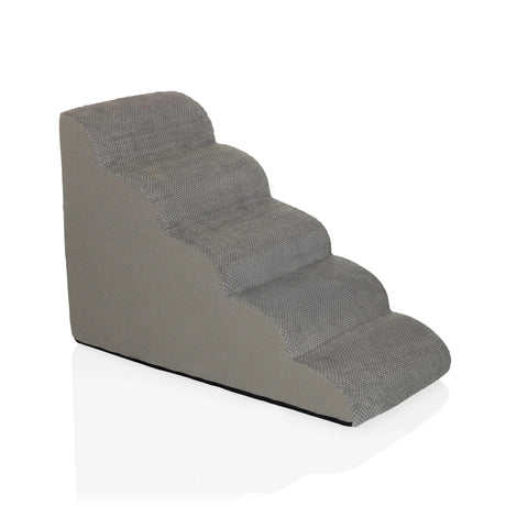 Escabeau pour animaux de compagnie PAWY STEP 5 gris à quatre marches et revêtement en tissu texturé de hjh LIVING