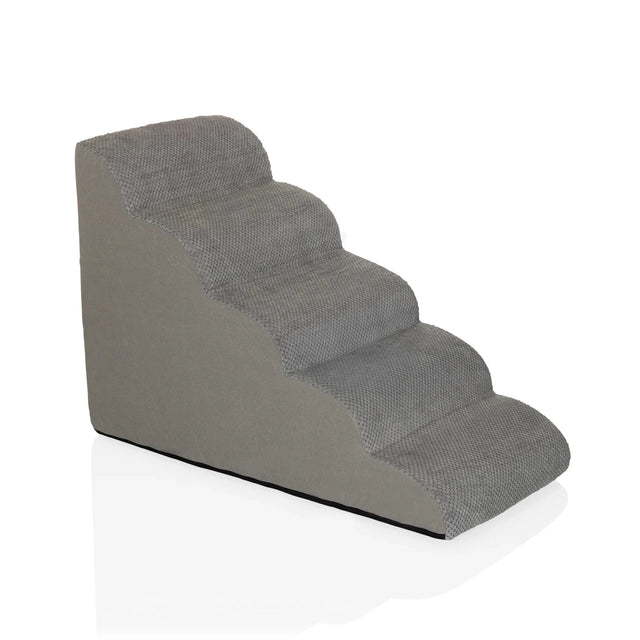 Escabeau pour animaux de compagnie PAWY STEP 5 gris à quatre marches et revêtement en tissu texturé de hjh LIVING