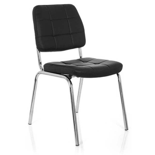 Chaise à quatre pieds PICENO V noire avec revêtement capitonné et structure métallique brillante de hjh OFFICE