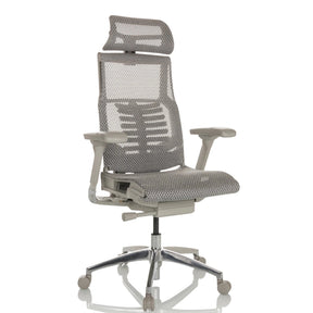 Siège de bureau haut de gamme POFIT G GEN2 avec revêtement en maille gris clair et appuie-tête de hjh OFFICE