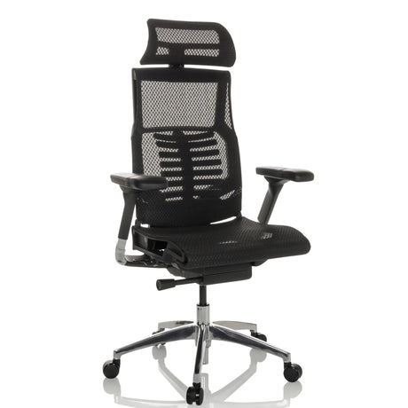 Siège de bureau haut de gamme POFIT GEN2 avec revêtement en maille noire et pied en étoile chromé de hjh OFFICE