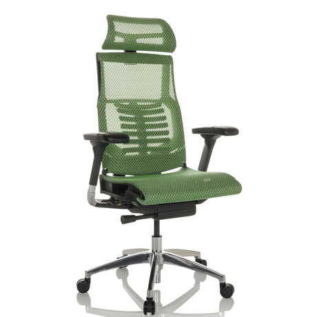 Siège de bureau haut de gamme POFIT GEN2 avec revêtement en maille verte et appui-tête réglable de hjh OFFICE