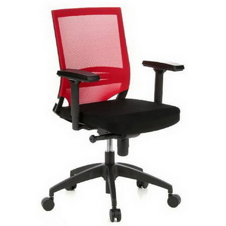 Siège de bureau de qualité professionnelle PORTO BASE avec revêtement en maille rouge et noir et accoudoirs noirs de hjh OFFICE