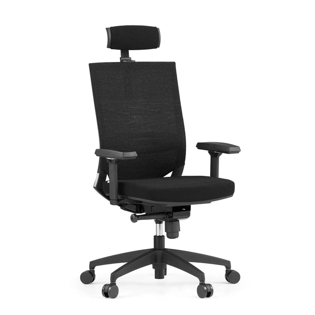 Siège de bureau de qualité professionnelle PORTO MAX HIGH I noir avec dossier en maille, appui-tête et accoudoirs de hjh OFFICE