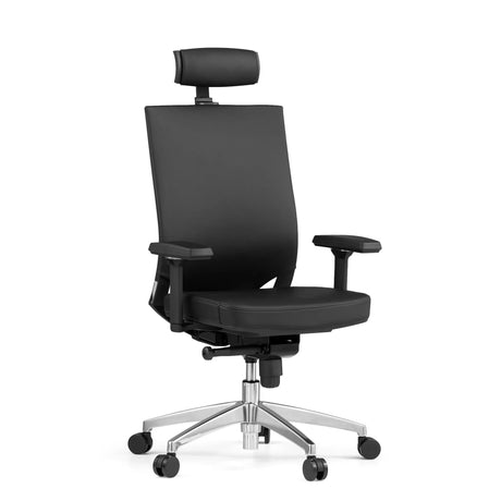 Siège de bureau de qualité professionnelle PORTO MAX HIGH en cuir noir avec appui-tête et piètement chromé de hjh OFFICE