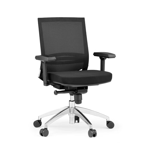 Siège de bureau de qualité professionnelle PORTO PRO en noir avec dossier en maille et piètement brillant de hjh OFFICE