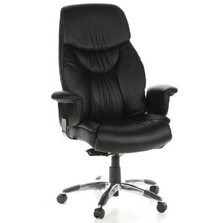 Siège de direction de luxe PRADO avec revêtement en cuir noir et pied en étoile chromé de hjh OFFICE