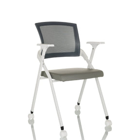 Chaise pliante PRIORITY II W PU grise avec dossier en maille, accoudoirs et roulettes de hjh OFFICE