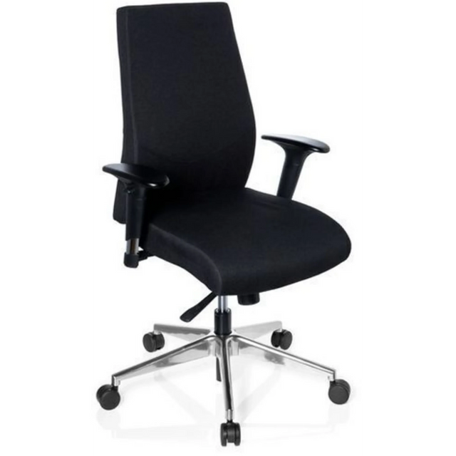 Siège de bureau de qualité professionnelle PRO-TEC 250 en noir avec accoudoirs et pied en étoile argenté à roulettes de hjh OFFICE