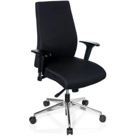 Siège de bureau de qualité professionnelle PRO-TEC 250 en noir avec accoudoirs et pied en étoile argenté à roulettes de hjh OFFICE