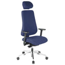Siège de bureau de qualité professionnelle PRO-TEC 400 avec revêtement en tissu bleu foncé, appui-tête et piètement argenté de hjh OFFICE