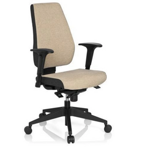 Siège de bureau de qualité professionnelle PRO-TEC 500 avec revêtement en tissu beige, accoudoirs noirs et pied à roulettes de hjh OFFICE