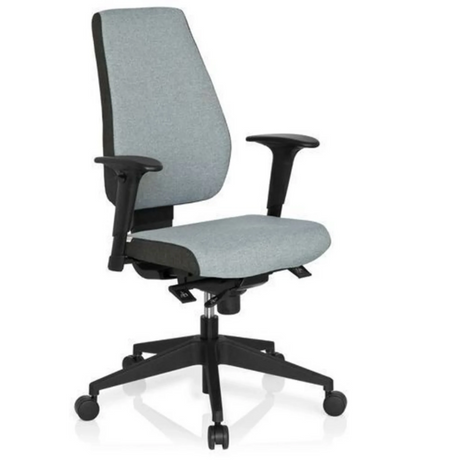 Siège de bureau de qualité professionnelle PRO-TEC 500 avec revêtement gris, accoudoirs noirs et base à roulettes de hjh OFFICE