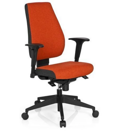 Siège de bureau de qualité professionnelle PRO-TEC 500 avec revêtement en tissu rouge, accoudoirs noirs et base à roulettes de hjh OFFICE