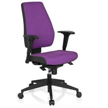Siège de bureau de qualité professionnelle PRO-TEC 500 avec revêtement en tissu violet, accoudoirs noirs et base à roulettes de hjh OFFICE