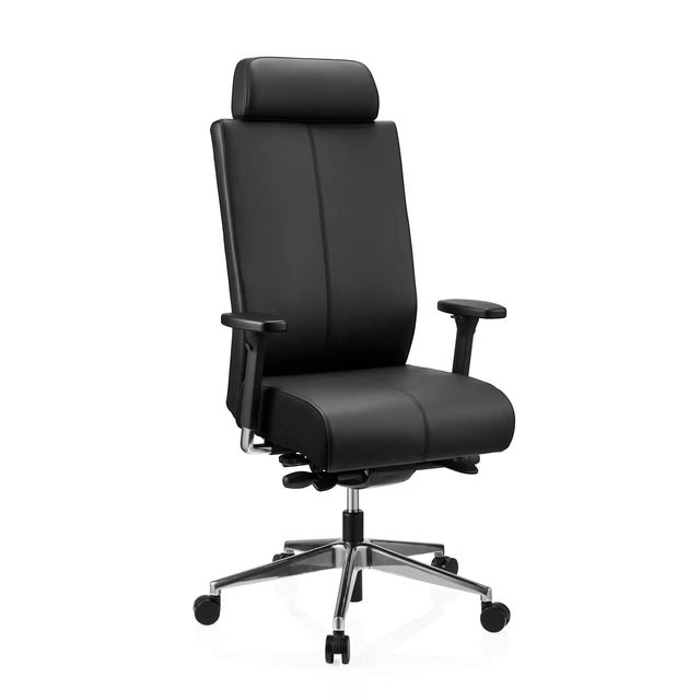 Siège de bureau de qualité professionnelle PRO-TEC XXL avec revêtement en cuir noir et piètement poli de hjh OFFICE