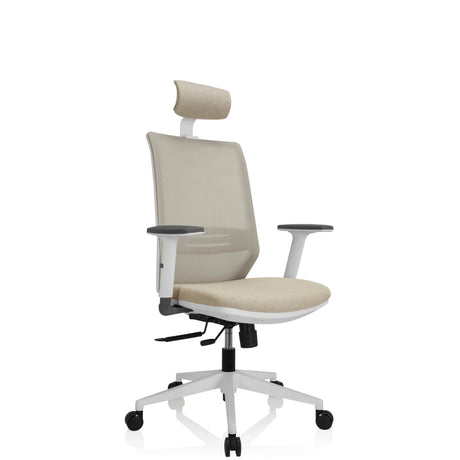 Siège de bureau de qualité professionnelle PROFONDO PRO W en beige avec appui-tête et piètement blanc de hjh OFFICE