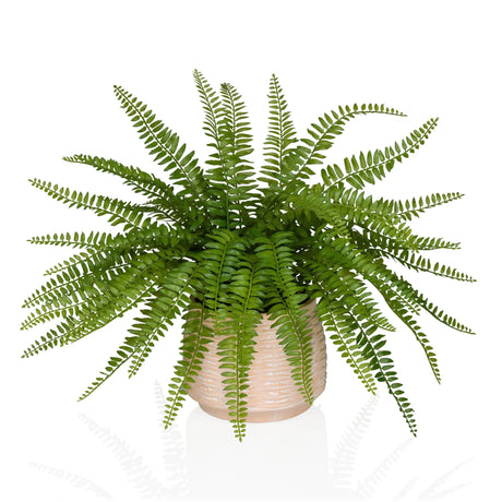 Plante artificielle verte Proliferum aux feuilles ressemblant à des fougères dans un cache-pot beige clair de hjh OFFICE