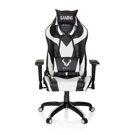 Fauteuil Gamer PROMOTER I en combinaison de couleurs noir et blanc avec coussins de cou et lombaire de hjh OFFICE