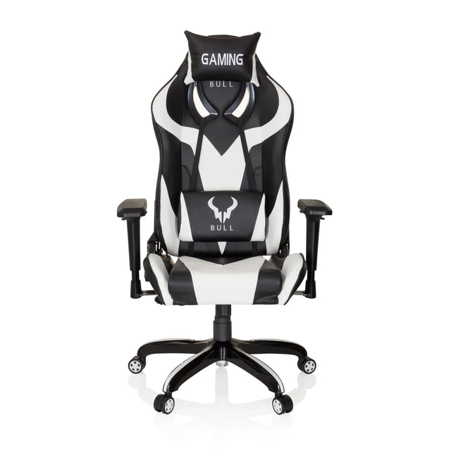 Fauteuil Gamer PROMOTER I en combinaison de couleurs noir et blanc avec coussins de cou et lombaire de hjh OFFICE
