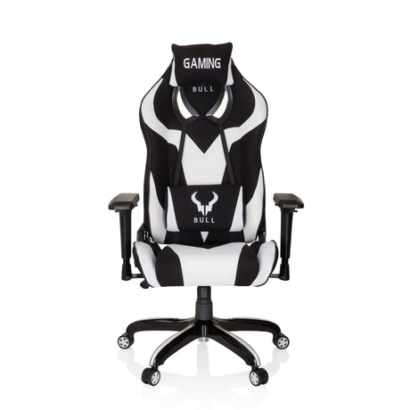Fauteuil Gamer PROMOTER II en combinaison de couleurs noir et blanc avec appuie-tête et coussin lombaire de hjh OFFICE