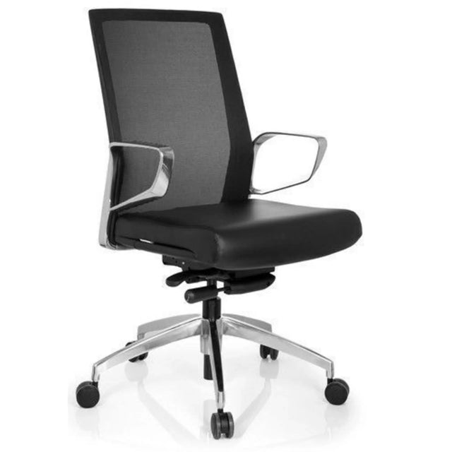 Siège de bureau de qualité professionnelle PROVIDER NET noir avec dossier en maille et piètement brillant de hjh OFFICE