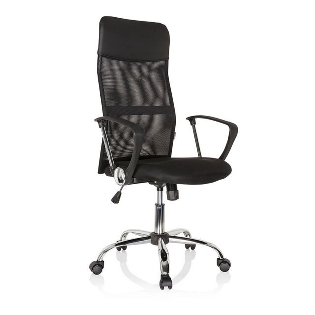 Siège de direction pour bureau à domicile PURE NET noir avec dossier en maille et pied chromé de hjh OFFICE