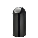 Poubelle PUSH 35L noire avec surface brillante et couvercle à pression argenté de hjh OFFICE