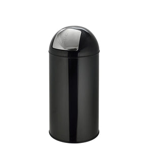Poubelle PUSH 35L noire avec surface brillante et couvercle à pression argenté de hjh OFFICE