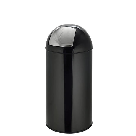 Poubelle PUSH 35L noire avec surface brillante et couvercle à pression argenté de hjh OFFICE