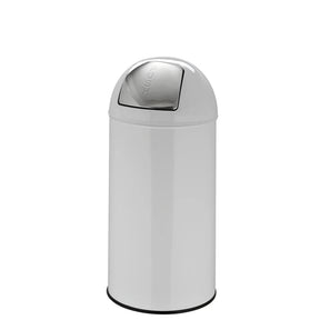 Poubelle PUSH 35L blanche avec surface brillante et couvercle push argenté de hjh OFFICE
