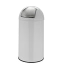 Poubelle PUSH 50L blanche avec surface brillante et couvercle push argenté de hjh OFFICE