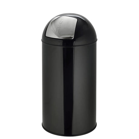Poubelle PUSH 50L noire avec surface brillante et couvercle à pression argenté de hjh OFFICE