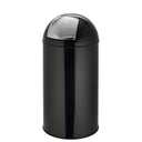 Poubelle PUSH 50L noire avec surface brillante et couvercle à pression argenté de hjh OFFICE