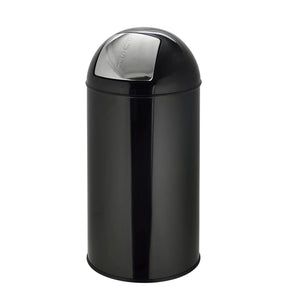 Poubelle PUSH 50L noire avec surface brillante et couvercle à pression argenté de hjh OFFICE