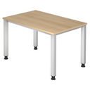Bureau réglable en hauteur QUEO 12 S aspect chêne avec quatre pieds blancs de hjh OFFICE PRO