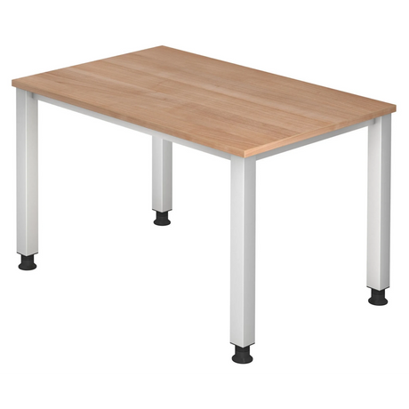 Bureau réglable en hauteur QUEO 12 S avec plateau en noyer et pieds blancs de hjh OFFICE PRO