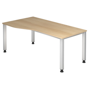 Bureau réglable en hauteur QUEO 18 S aspect chêne avec quatre pieds argentés de hjh OFFICE PRO