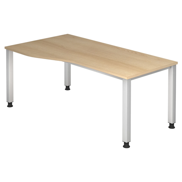 Bureau réglable en hauteur QUEO 18 S aspect chêne avec quatre pieds argentés de hjh OFFICE PRO