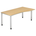 Bureau réglable en hauteur QUEO 18 S aspect érable avec quatre pieds argentés de hjh OFFICE PRO