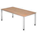 Bureau réglable en hauteur QUEO 2E S avec plateau en noyer et quatre pieds argentés de hjh OFFICE PRO