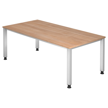 Bureau réglable en hauteur QUEO 2E S avec plateau en noyer et quatre pieds argentés de hjh OFFICE PRO