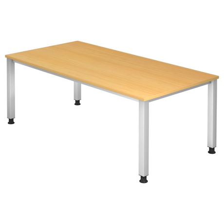 Bureau réglable en hauteur QUEO 2E S en hêtre avec structure argentée de hjh OFFICE PRO