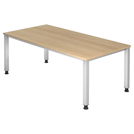 Bureau réglable en hauteur QUEO 2E S avec plateau effet chêne et pieds argentés de hjh OFFICE PRO