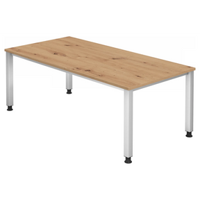Bureau réglable en hauteur QUEO 2E S en chêne noueux avec pieds blancs de hjh OFFICE PRO