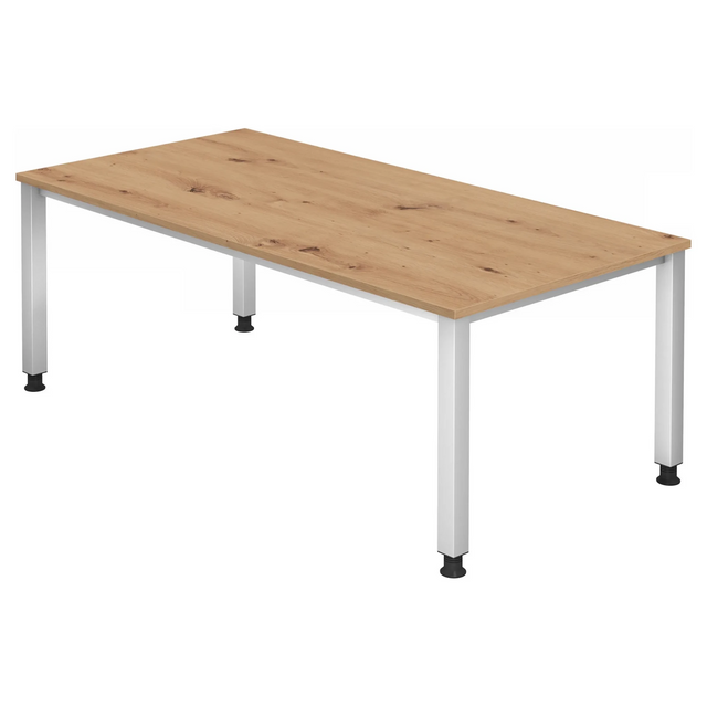 Bureau réglable en hauteur QUEO 2E S en chêne noueux avec pieds blancs de hjh OFFICE PRO