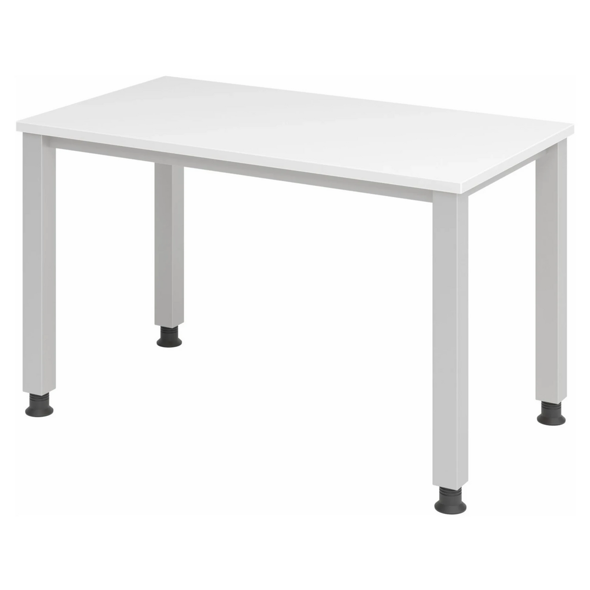 Bureau réglable en hauteur QUEO 612 S en blanc et argent avec quatre pieds de hjh OFFICE PRO