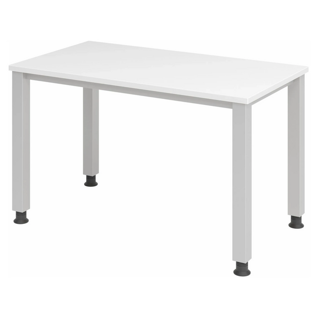 Bureau réglable en hauteur QUEO 612 S en blanc et argent avec quatre pieds de hjh OFFICE PRO